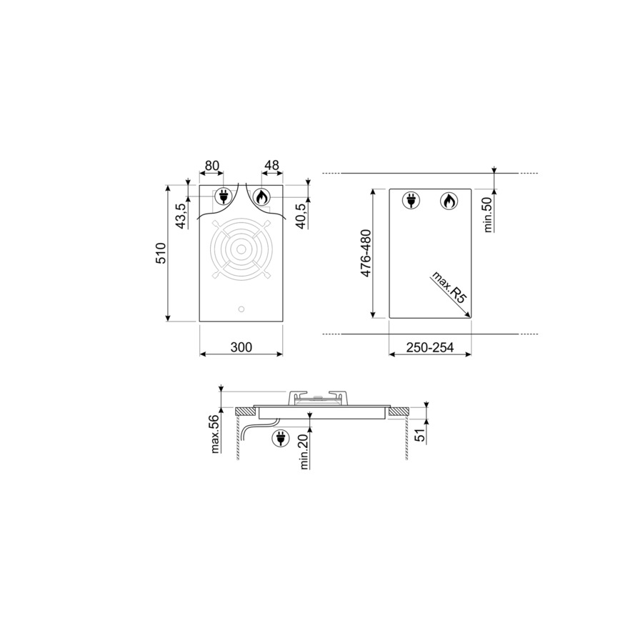 Варочная панель газовая SMEG PV331CN Classica 30 cм, черная стеклокерамика