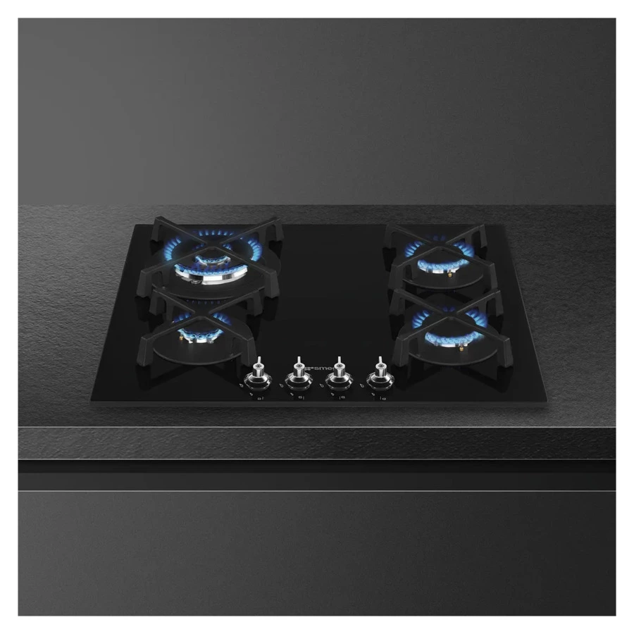 Варочная панель газовая 4 конфорки SMEG PV364N Classica 60 cм, черная стеклокерамика