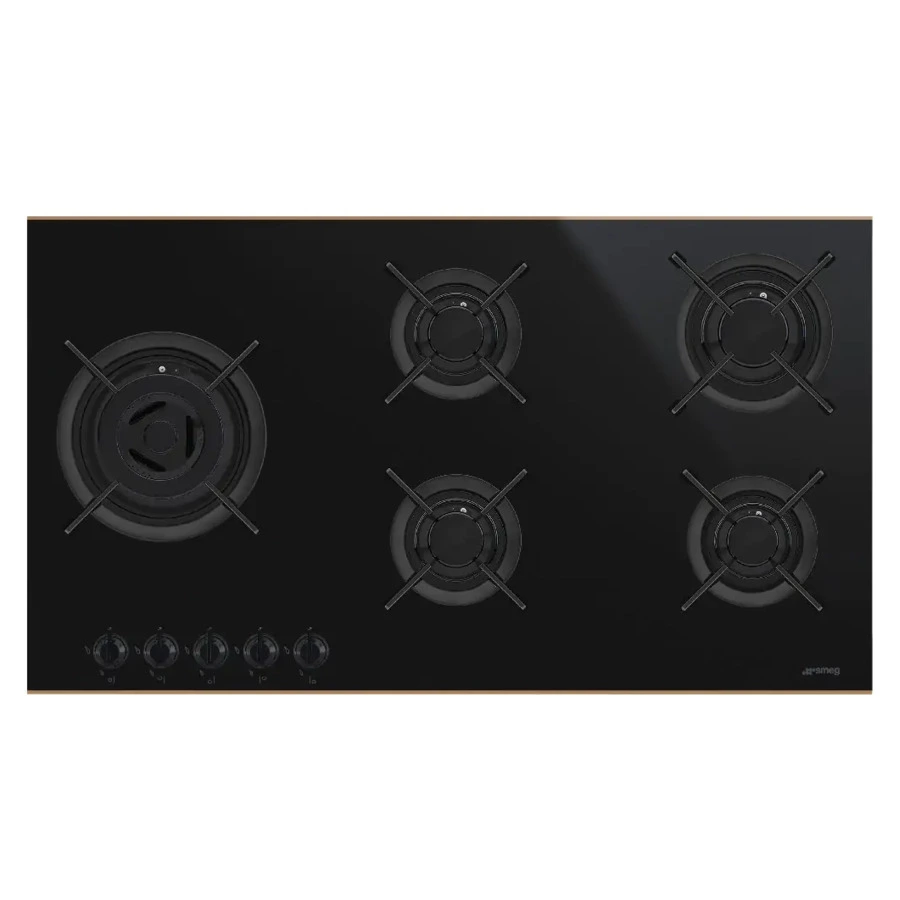 Варочная панель газовая 5 конфорок SMEG PV695LCNR Dolce Stil Novo 90 cм, черная стеклокерамика