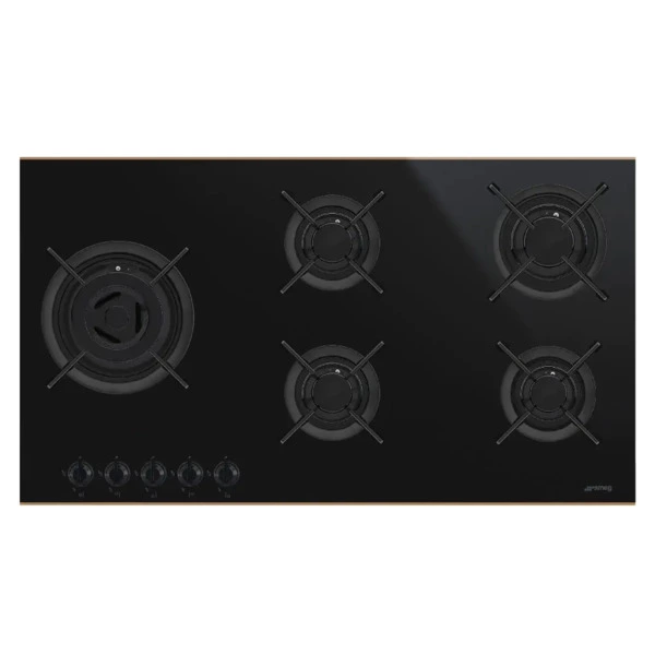 Варочная панель газовая 5 конфорок SMEG PV695LCNR Dolce Stil Novo 90 cм, черная стеклокерамика