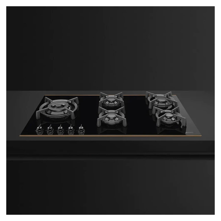 Варочная панель газовая 5 конфорок SMEG PV695LCNR Dolce Stil Novo 90 cм, черная стеклокерамика