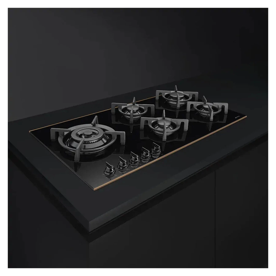 Варочная панель газовая 5 конфорок SMEG PV695LCNR Dolce Stil Novo 90 cм, черная стеклокерамика