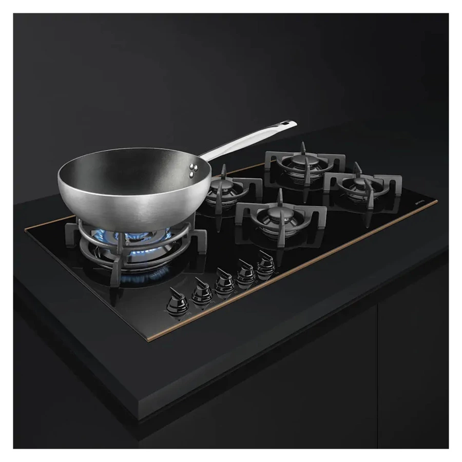 Варочная панель газовая 5 конфорок SMEG PV695LCNR Dolce Stil Novo 90 cм, черная стеклокерамика
