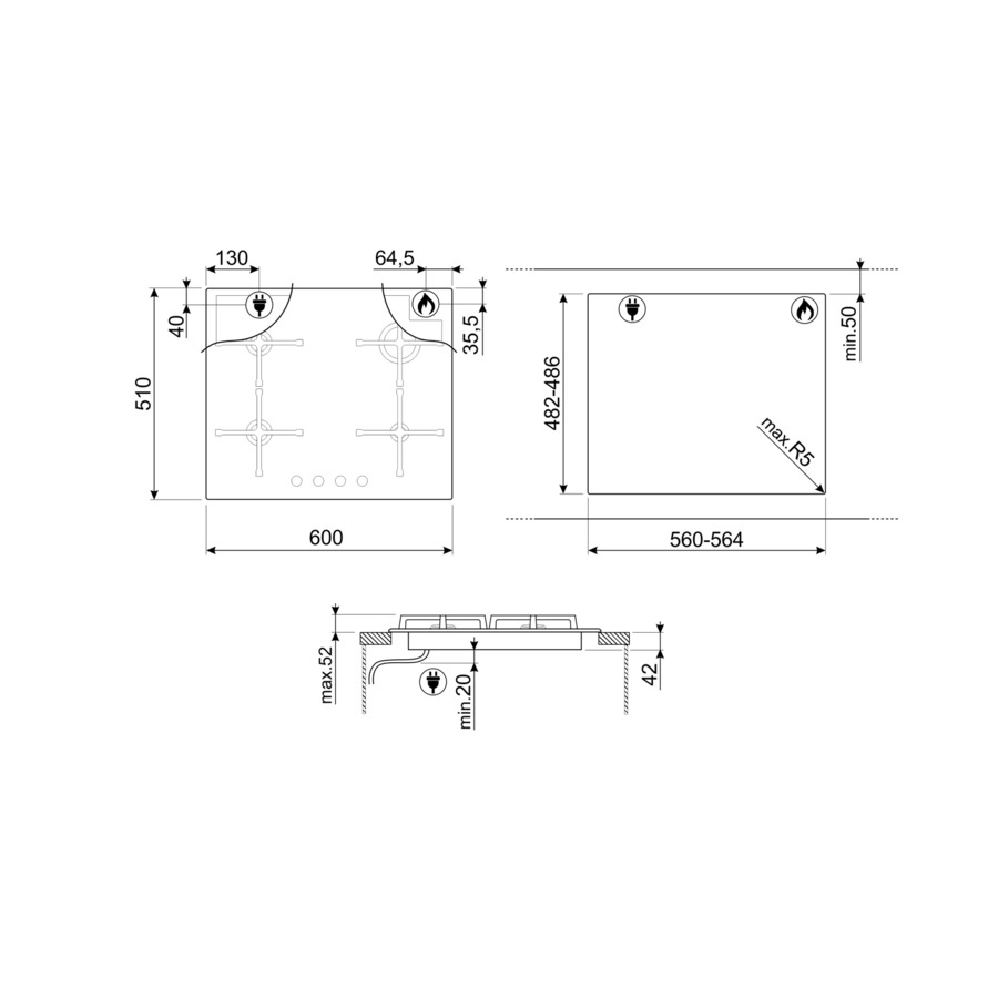 Варочная панель газовая 4 конфорки SMEG PV864PO Coloniale 60 cм, кремовая