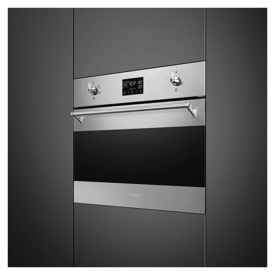 Духовой шкаф с СВЧ 12 функций SMEG SO4302S3X Classica 60х45 см, сталь от отпечатков