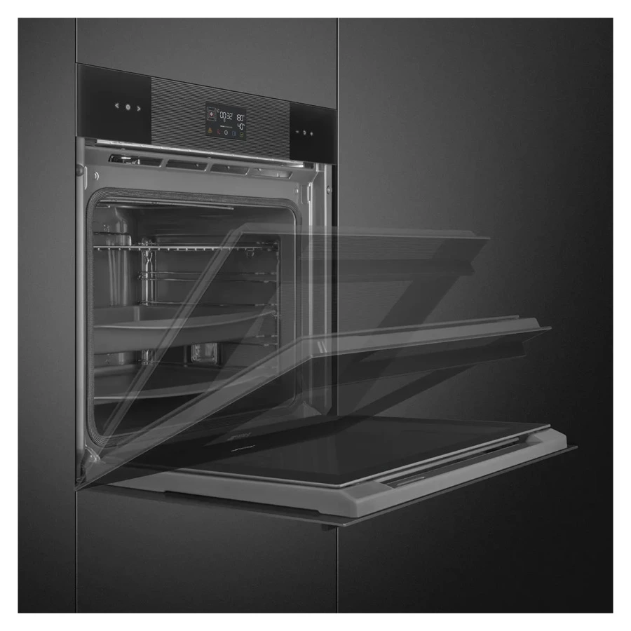 Духовой шкаф с пиролизом и паром 12 функций SMEG SOP6102S2PB3 Linea 60 см, стекло Deep Black