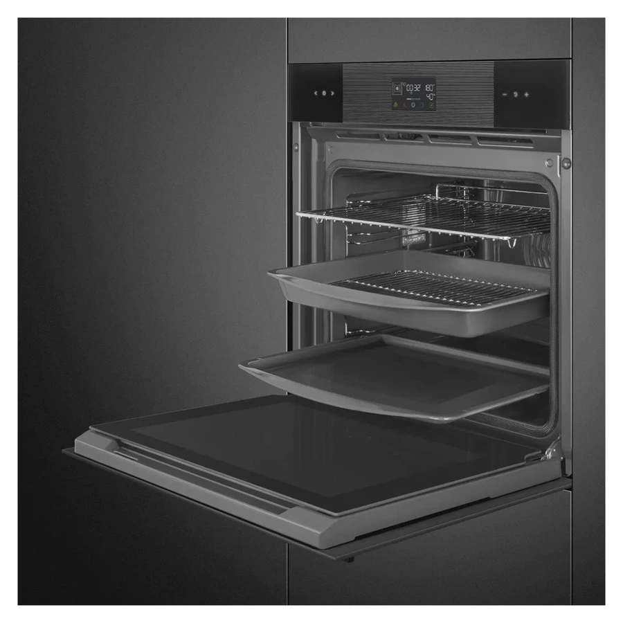 Духовой шкаф с пиролизом и паром 12 функций SMEG SOP6102S2PB3 Linea 60 см, стекло Deep Black