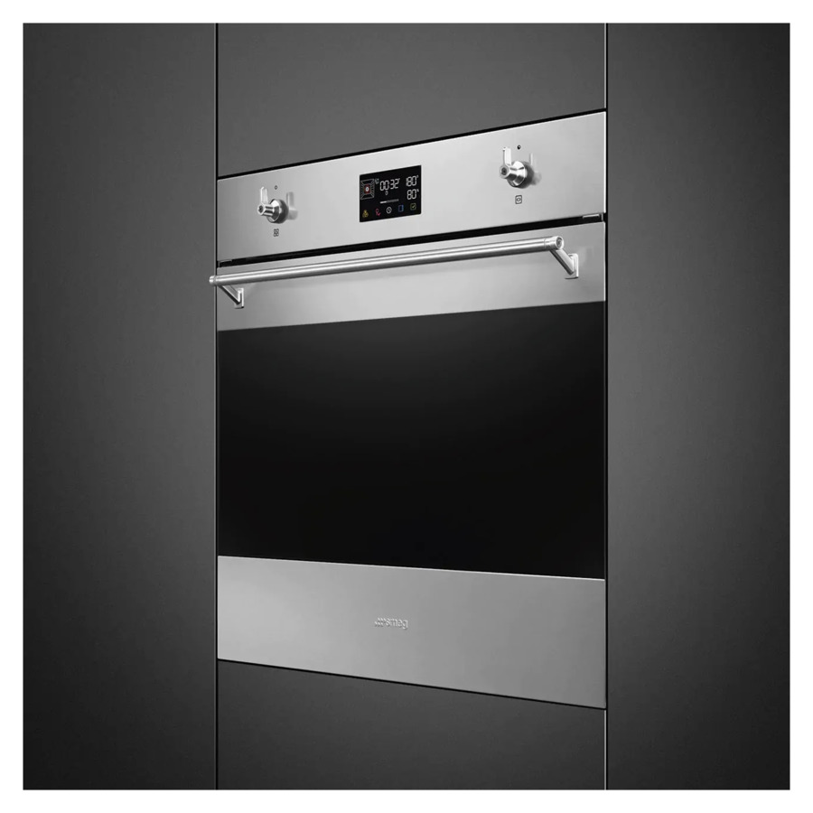 Духовой шкаф с пиролизом и паром 12 функций SMEG SOP6302S2PX Classica 60 см, стекло Eclipse