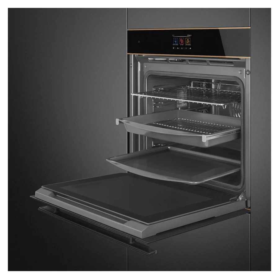 Духовой шкаф с пиролизом 10 функций SMEG SOP6604TPNR 60 см, черное стекло Eclipse