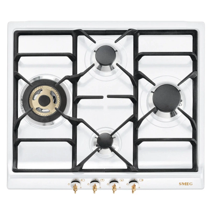 Варочная панель газовая SMEG SPR864BGH Coloniale 60 см, белый, фурнитура позолоченная