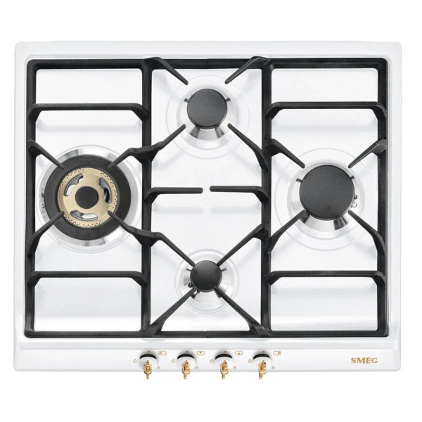Варочная панель газовая SMEG SPR864BGH Coloniale 60 см, белый, фурнитура позолоченная