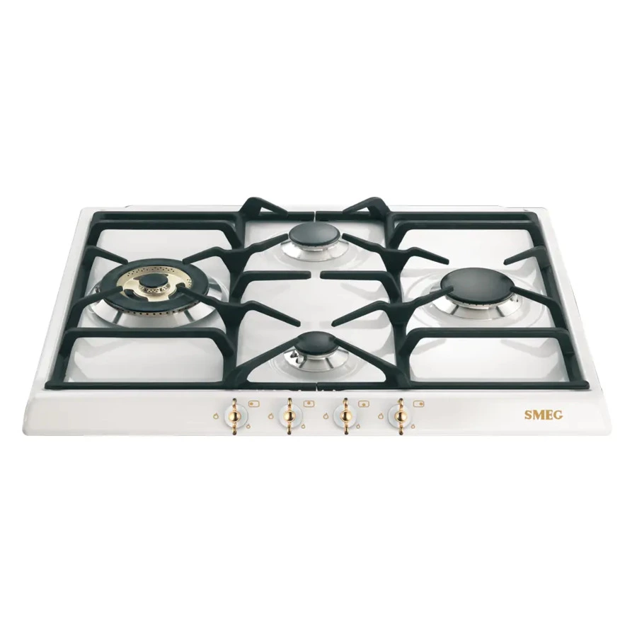 Варочная панель газовая SMEG SPR864BGH Coloniale 60 см, белый, фурнитура позолоченная