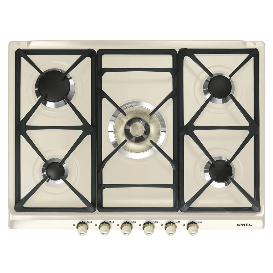 Варочная панель газовая SMEG SR775PO Cortina 70 см, кремовая, фурнитура латунная