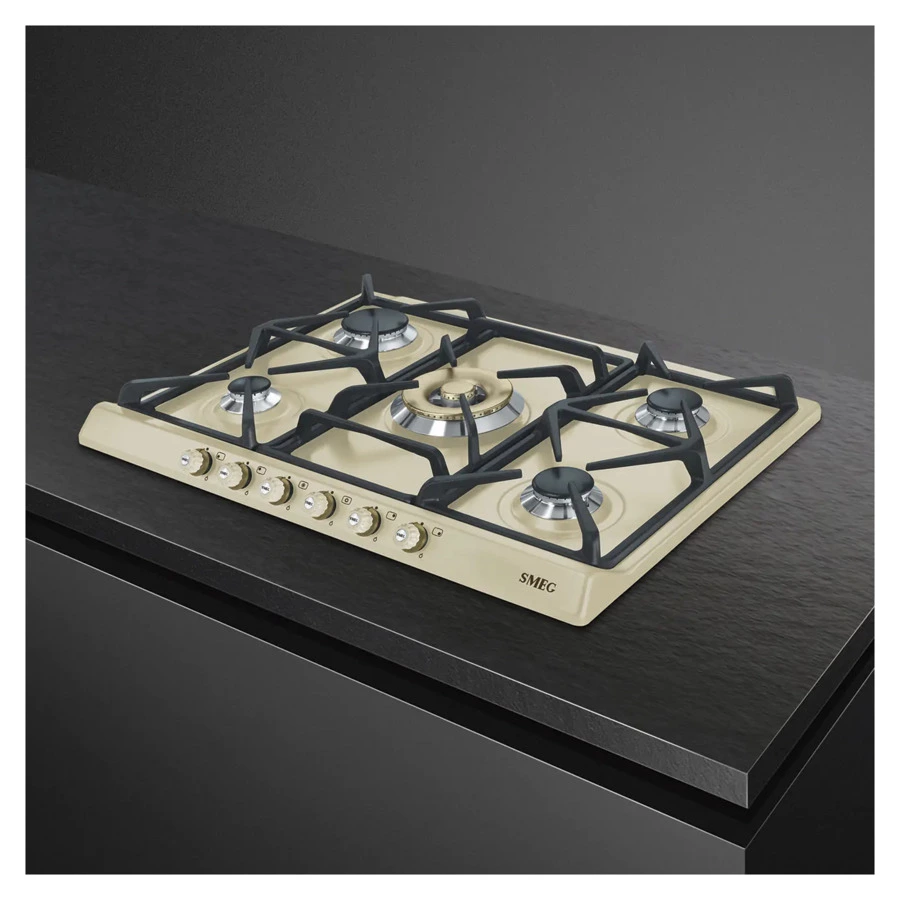 Варочная панель газовая SMEG SR775PO Cortina 70 см, кремовая, фурнитура латунная