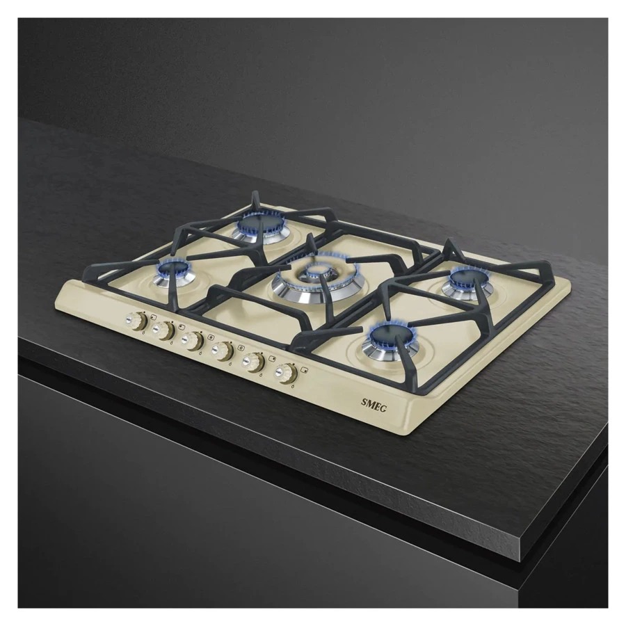 Варочная панель газовая SMEG SR775PO Cortina 70 см, кремовая, фурнитура латунная