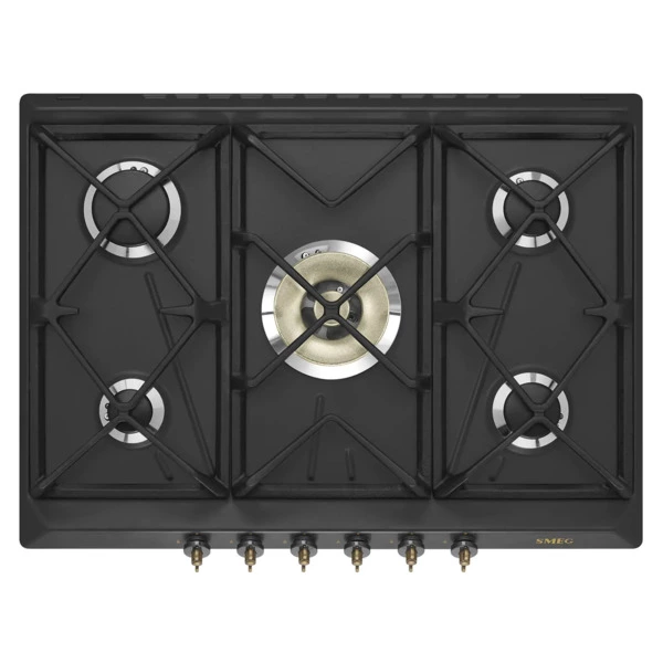 Варочная панель газовая SMEG SRV876AOGH Coloniale 70 см, антрацит, фурнитура латунная