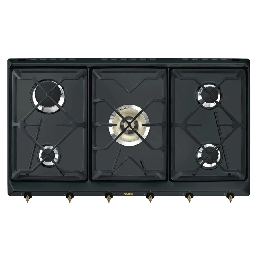 Варочная панель газовая SMEG SRV896AOGH Coloniale 90 см, антрацит, фурнитура латунная