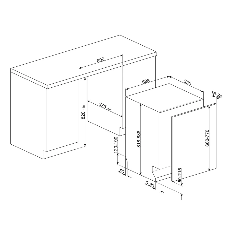 Встраиваемая посудомоечная машина 13 комплектов SMEG STL342CSL 60 см, черный