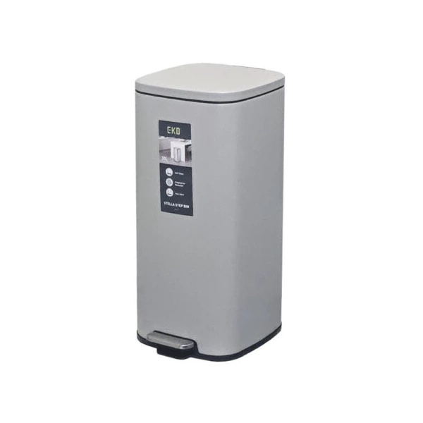 Ведро для мусора с педалью EKO Stella 30 л, сталь нержавеющая, матовый серый