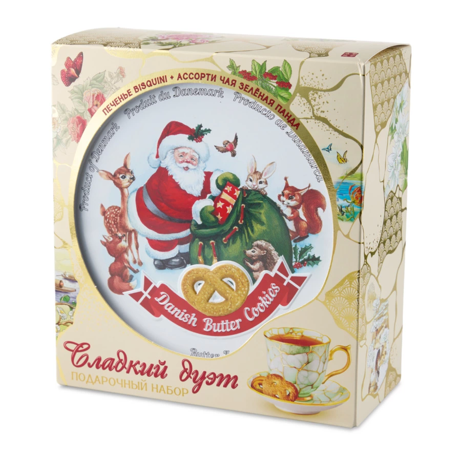 Набор печенья сливочного Bisquini с чаем Зеленая Панда 200г