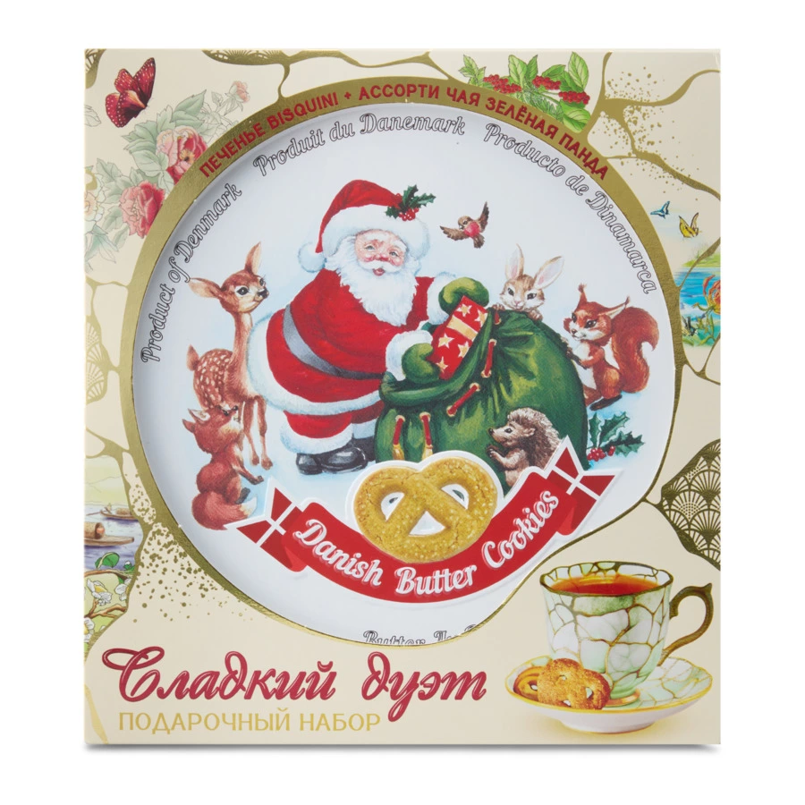 Набор печенья сливочного Bisquini с чаем Зеленая Панда 200г