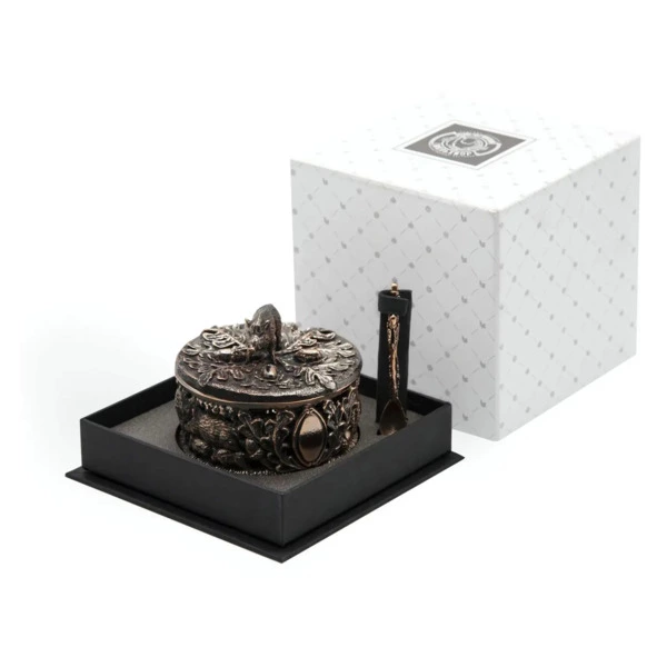 Солонка с ложкой в футляре Кольчугинский мельхиор с чернью 7,5 см, медь-Sale