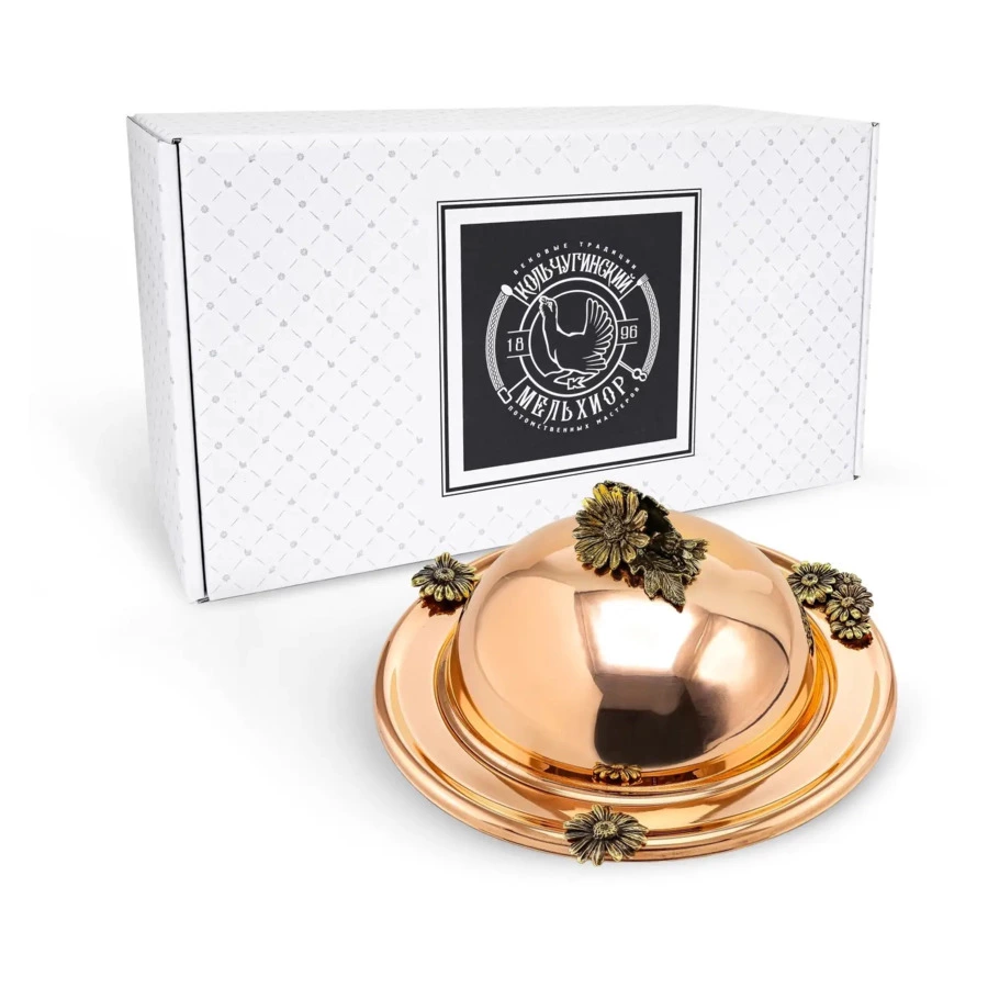 Масленка Кольчугинский мельхиор Ромашка 22,5х8,5 см, медь-Sale