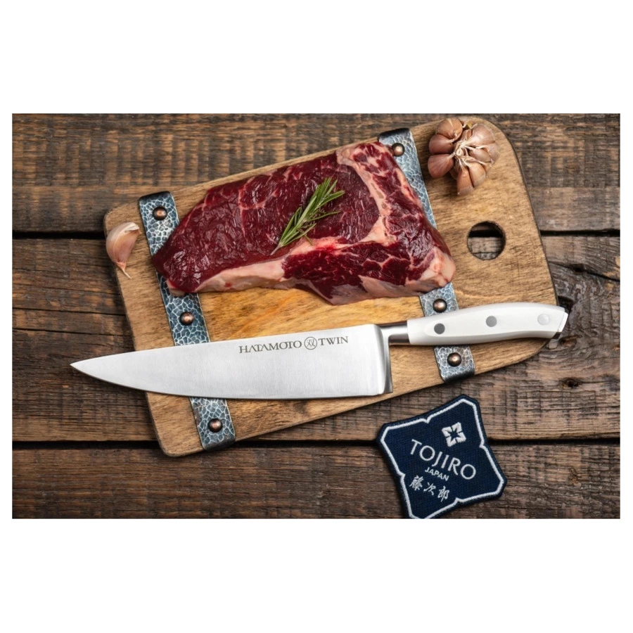 Нож поварской Шеф Hatamoto Twin 20 см, сталь AUS-8, рукоять PVC, заточка #8000