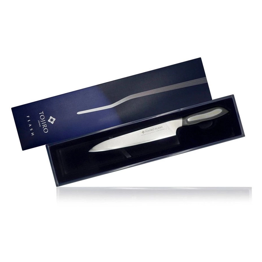 Нож для тонкой нарезки TOJIRO Flash 21 см, сталь VG10, 63 слоя, рукоять микарта, заточка #10000