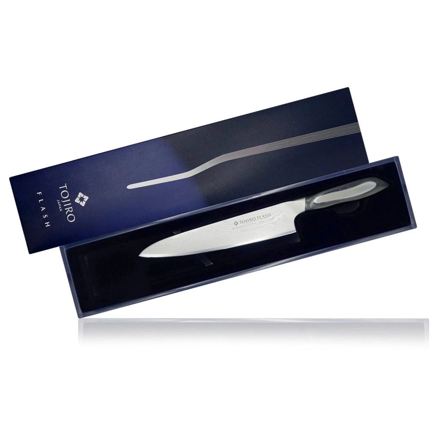 Нож поварской Шеф TOJIRO Flash 21 см, сталь VG10, 63 слоя, рукоять микарта, заточка #10000