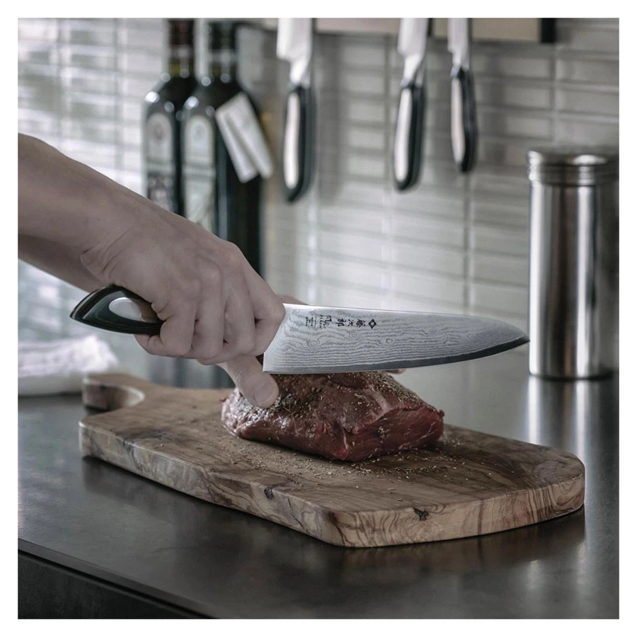 Нож поварской Шеф TOJIRO Flash 21 см, сталь VG10, 63 слоя, рукоять микарта, заточка #10000