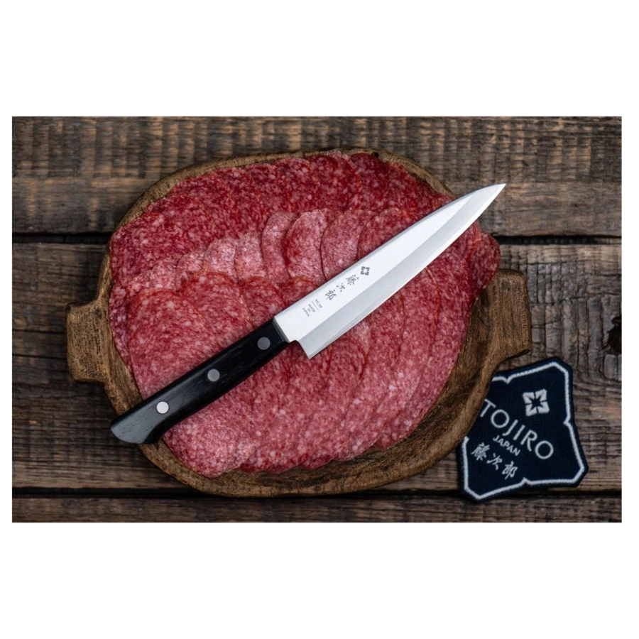 Нож универсальный TOJIRO Western 13,5 см, сталь VG10, 3 слоя, рукоять эко-древесина, заточка #8000