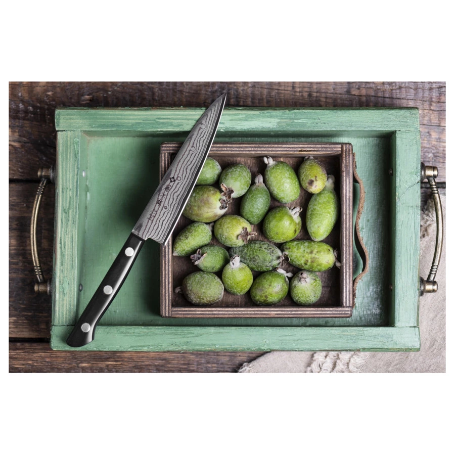 Нож универсальный TOJIRO Western 13,5 см, сталь VG10, 37 слоев, рукоять эко-древесина, заточка #8000