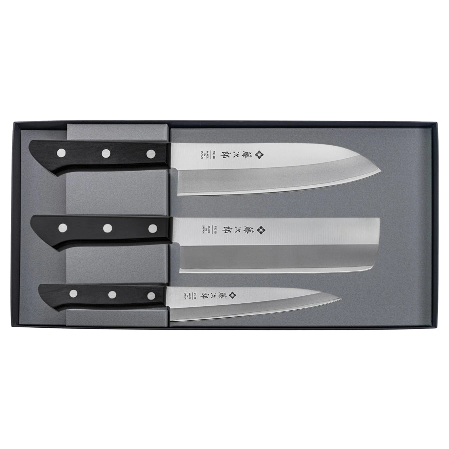 Набор ножей TOJIRO GIFTSET Сантоку 17 см, универсальный 13,5 см, Накири 16,5 см, сталь VG-10, 3 шт