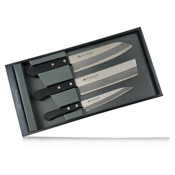 Набор ножей Fuji Cutlery Сантоку 16,5 см, универсальный 13,5 см, Накири 16 см, 3 шт, заточка #3000