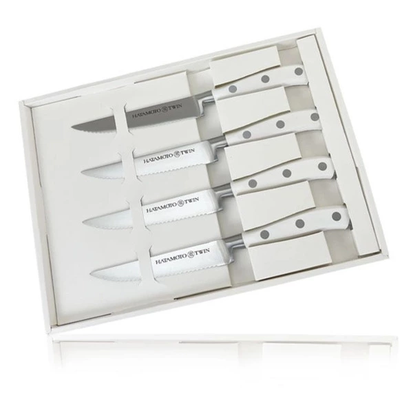 Набор ножей для стейков Hatamoto Twin 11,5 см, сталь AUS-8, заточка волна, 4 шт