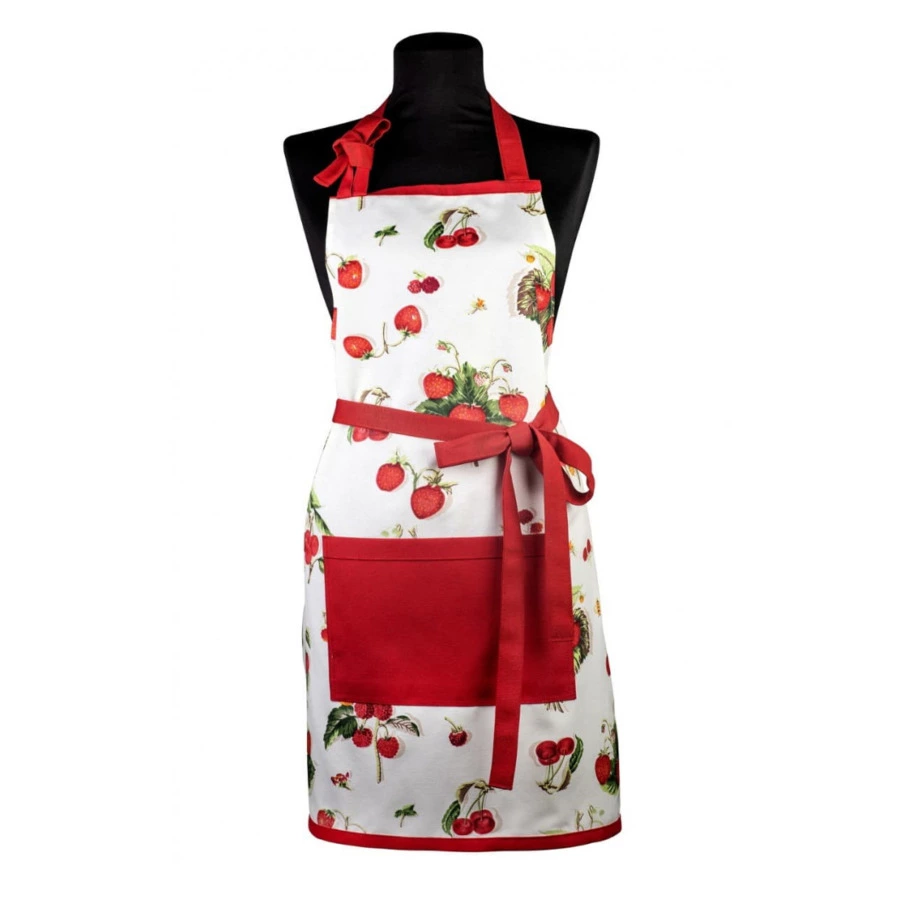 Фартук прямой с карманом Не в сервант Клубника 42-48 р, хлопок