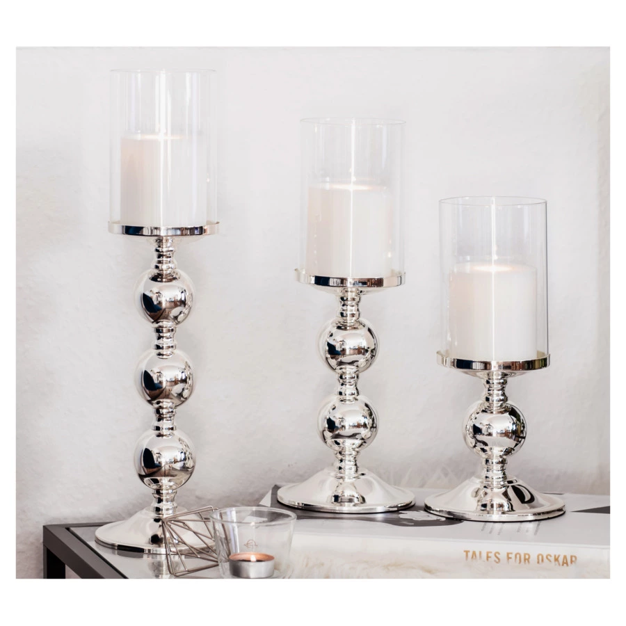 Подсвечник для интерьерной свечи Edzard Бамбук d13хh27,5 см для свечи 8 см, посеребрение