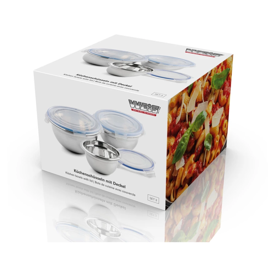Набор трех мисок Weis 0,5-1л, сталь нержавеющая, пластик, п/к