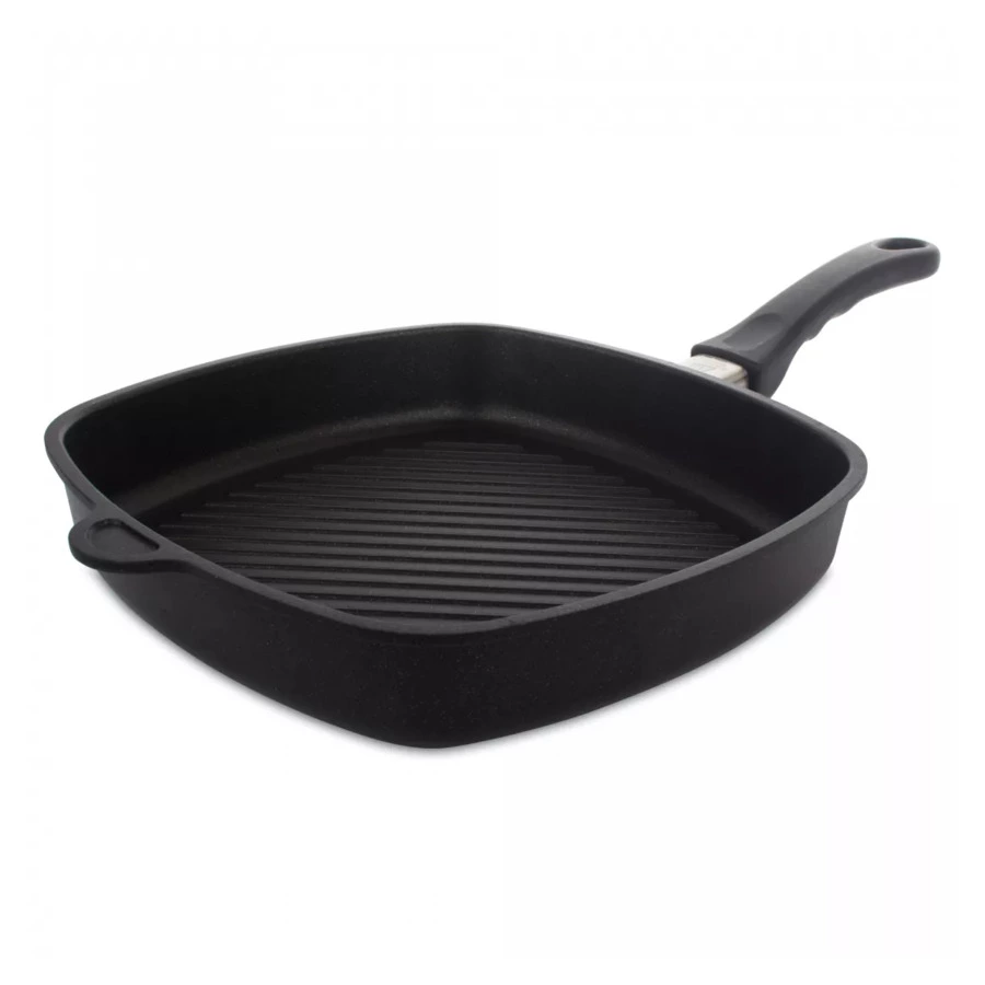 Сковорода гриль с фиксированной ручкой квадратная AMT Frying Pans Fix 28х28 см, алюминий-Sale
