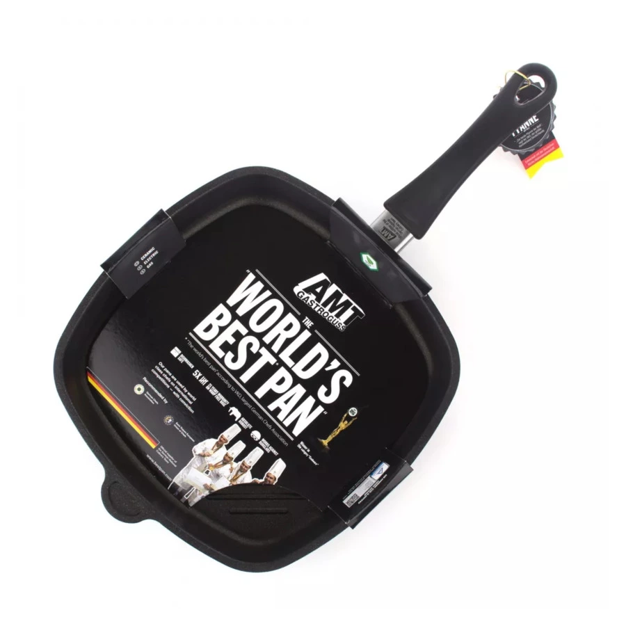 Сковорода гриль с фиксированной ручкой квадратная AMT Frying Pans Fix 28х28 см, алюминий-Sale