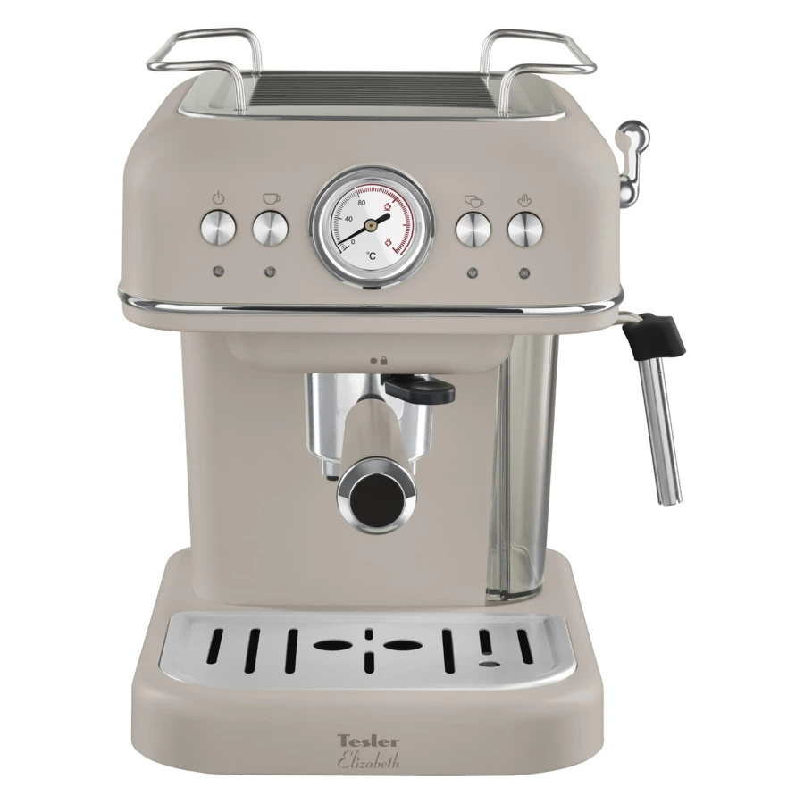 Кофеварка эспрессо рожковая TESLER ECM-245 SAND GREY 3 в 1, капучинатор, адаптер Nespresso, песочная