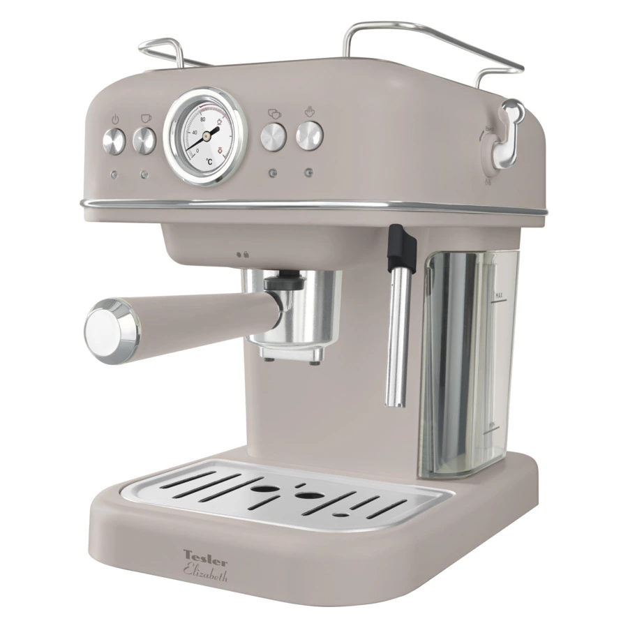 Кофеварка эспрессо рожковая TESLER ECM-245 SAND GREY 3 в 1, капучинатор, адаптер Nespresso, песочная