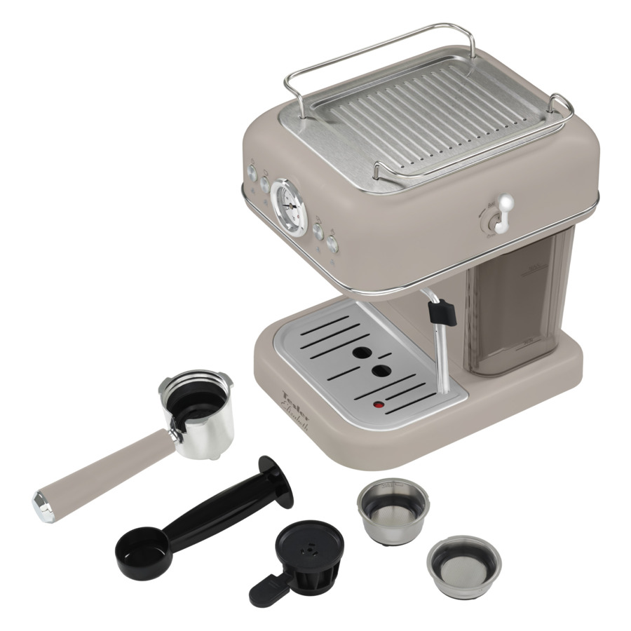 Кофеварка эспрессо рожковая TESLER ECM-245 SAND GREY 3 в 1, капучинатор, адаптер Nespresso