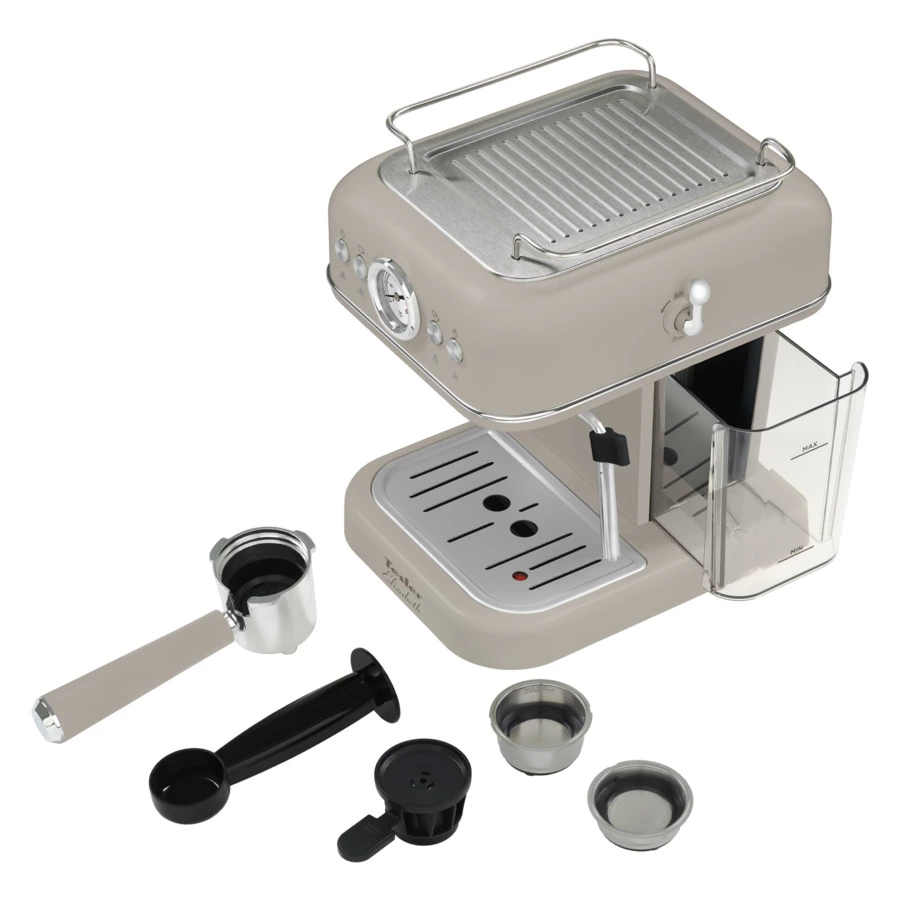 Кофеварка эспрессо рожковая TESLER ECM-245 SAND GREY 3 в 1, капучинатор, адаптер Nespresso, песочная