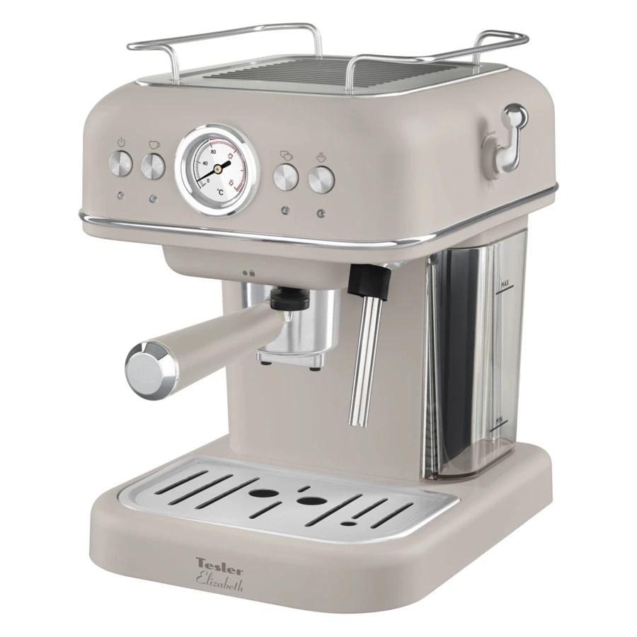 Кофеварка эспрессо рожковая TESLER ECM-245 SAND GREY 3 в 1, капучинатор, адаптер Nespresso, песочная