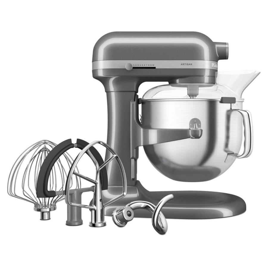 Миксер планетарный KitchenAid Artisan, подъемная чаша 6,6 л, 4 насадки, 5KSM70SHXEMS, серебряный мед