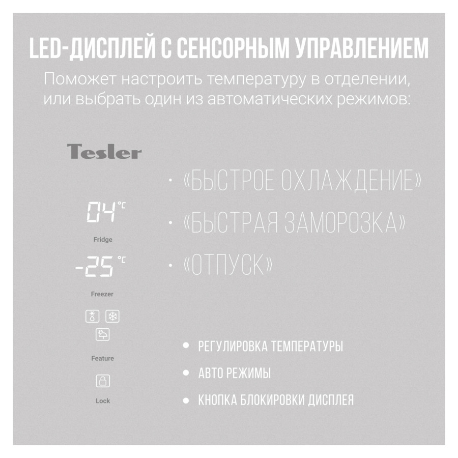 Холодильник TESLER 417 л, 83,6х63,6х183 см, класс А+, покрытие стекло, белый