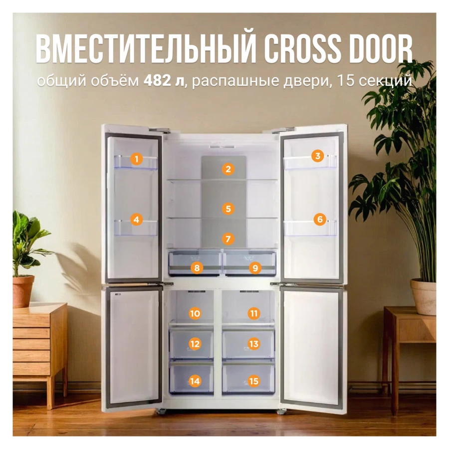 Холодильник двухкамерный TESLER RCD-482I WHITE GLASS 417 л, 83,6х63,6х183 см, класс А+, белый