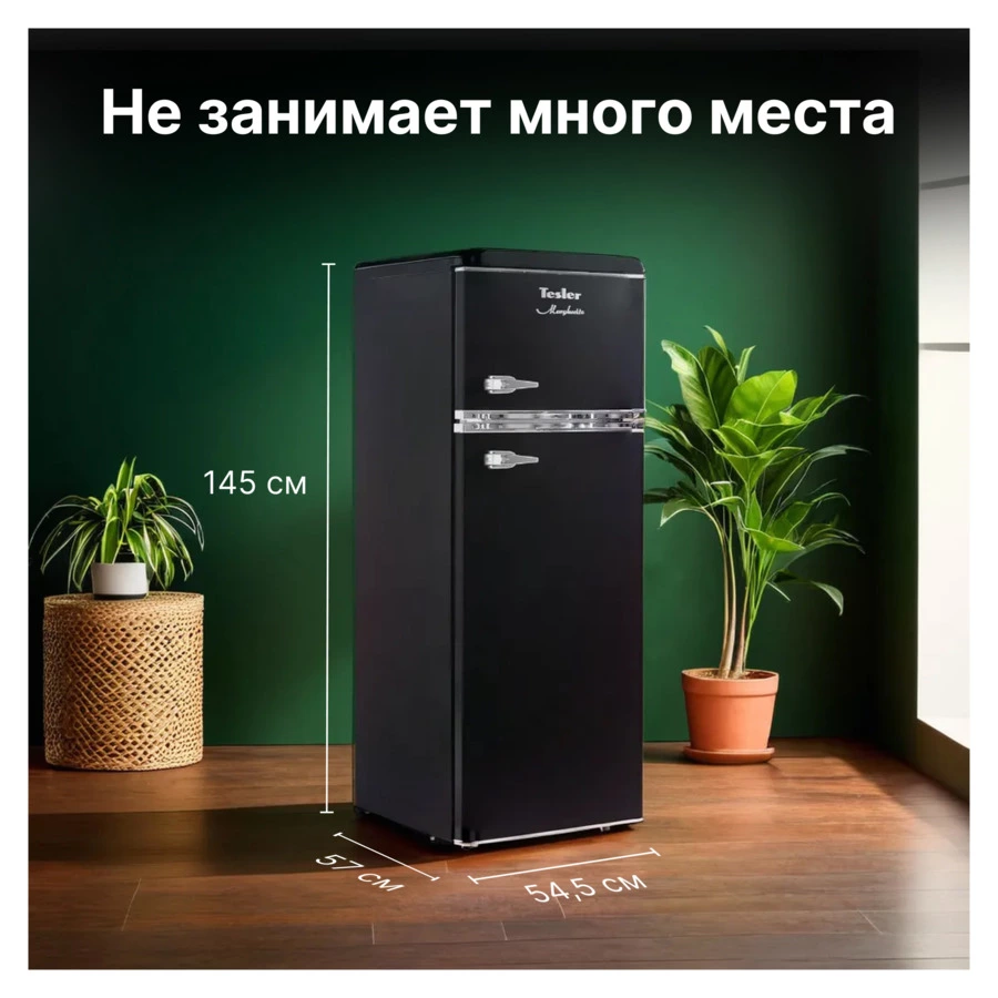 Холодильник двухкамерный TESLER RT-217 BLACK 212 л, 54,5х57х145 см, класс А+, черный